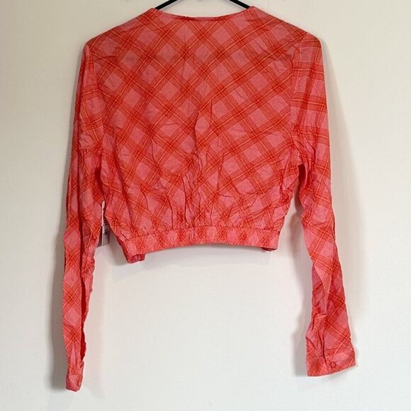 NWT BP by Nordstrom Long Sleeve Orange Plaid Crop Top - Size: Medium - Picture 8 of 8